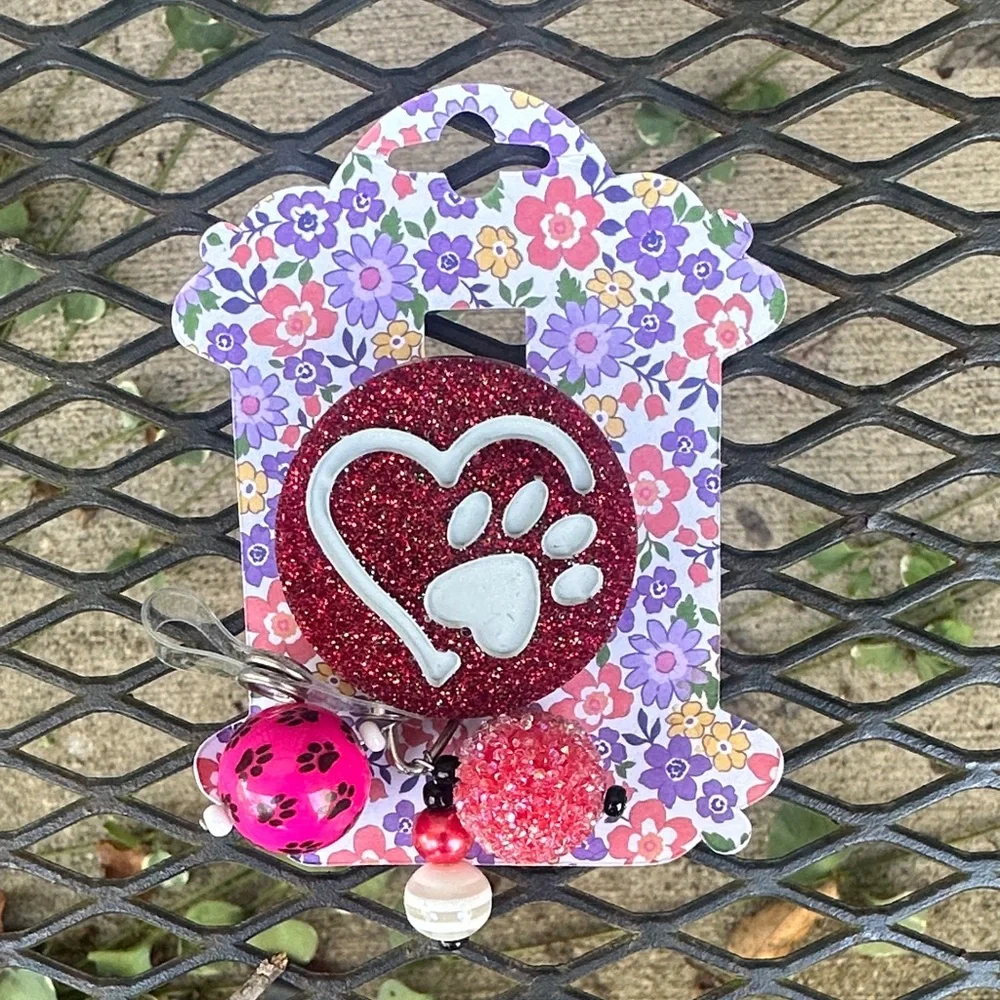 Red Glitter Heart ID Name Tag Badge
